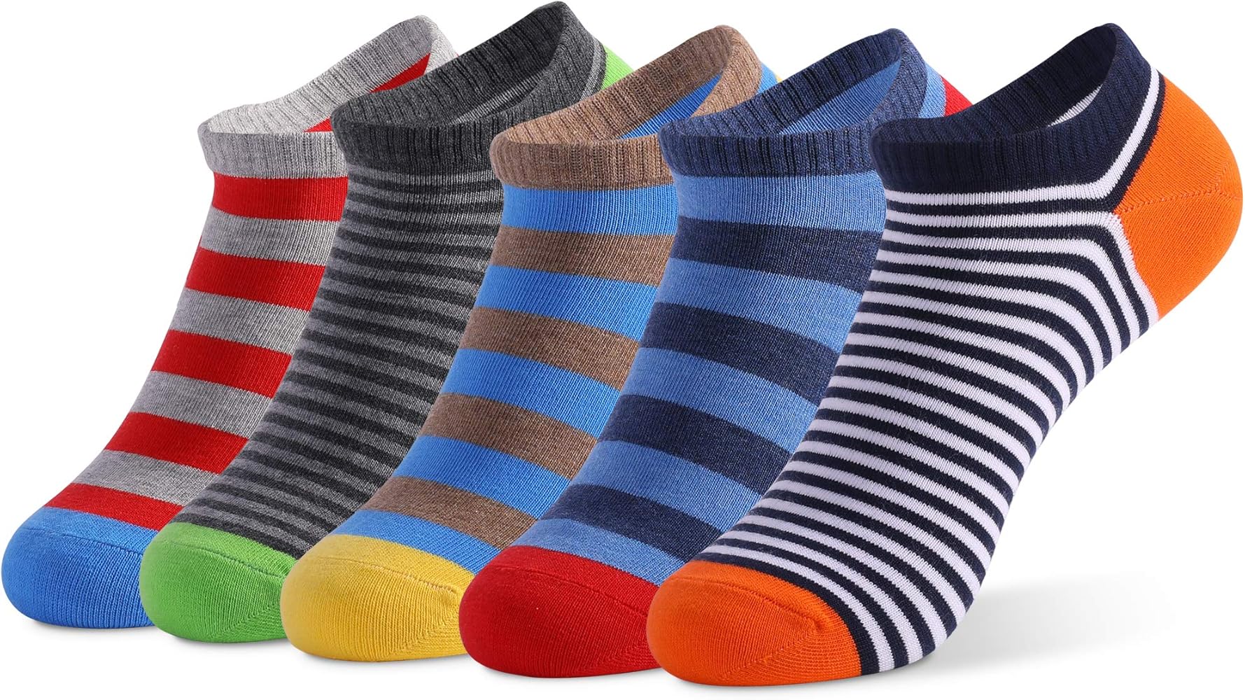 Men's Cushion Cotton Comfort Low Cut Ankle Colorful Striped Patterned Socks (5-Pack)