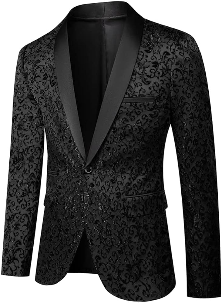 Men's Floral Dinner Party Prom Wedding Stylish Tuxedo Suits for Men One Button Dinner Jacket Pants Set