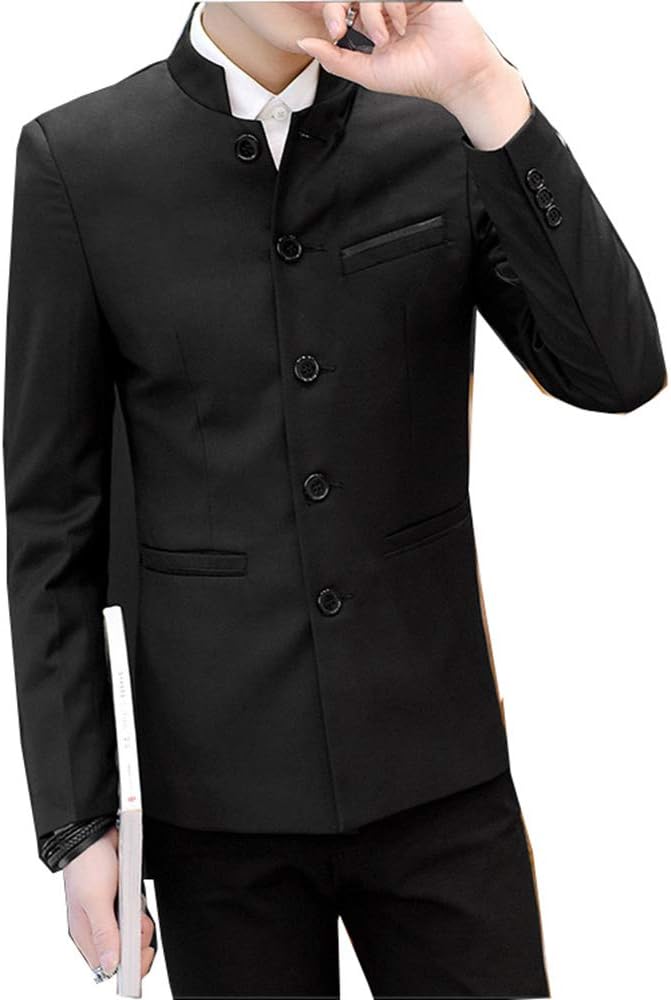 Men's Chinese Tunic Suits Mandarin Collar Formal Jacket Slim Fit Front Button Blazer Traditional Uniform Groom Dress