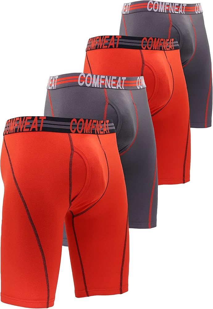 Comfneat Men's 9" Long Boxer Briefs Sports Performance Breathable Underwear 4-Pack