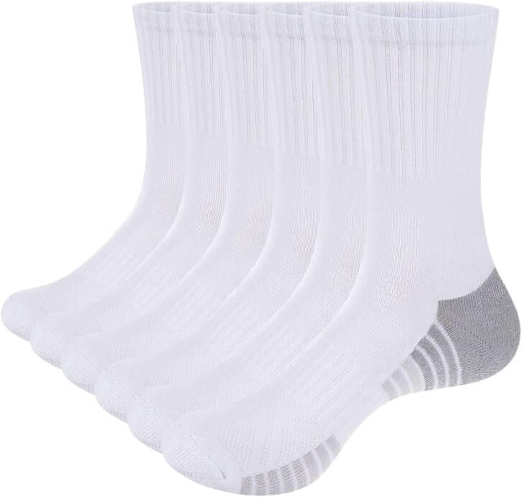 Mens Tennis Golf Training Athletic Socks Moisture Wicking Cotton Cushioned Crew Socks for Men Size 6-13, 6 Pairs