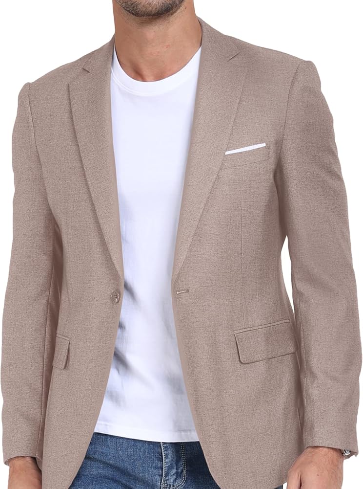 Mens Blazer Casual Sport Jacket Khaki Blazer Men Stylish Suit Blazer Lightweight for Daily, Medium, Beige