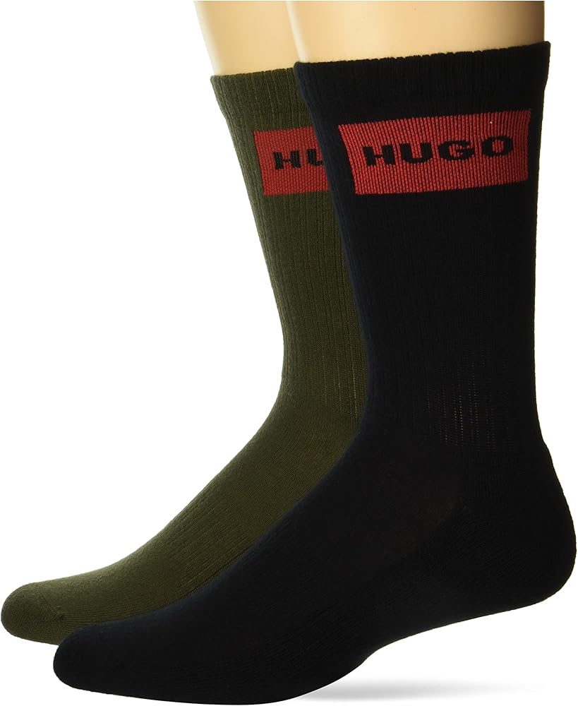 HUGO Men's 2-Pack Red Logo Ribbed Quarter Length Socks