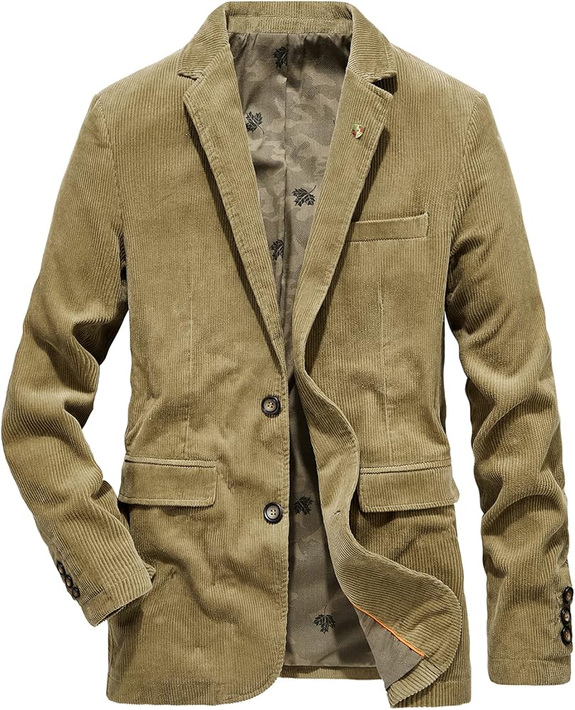 Kissonic Men's Casual Vintage Corduroy Suit Blazer Lapel Long Sleeve Jacket Sport Coats