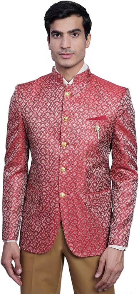 WINTAGE Men's Banarasi Rayon Cotton Festive and Casual Bandhgala Jodhpuri Blazer :Black