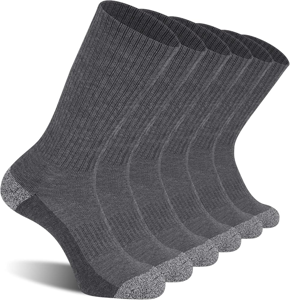 CS CELERSPORT 6 Pairs Men's Moisture Control Crew Socks Cushioned Athletic Work Boot Socks