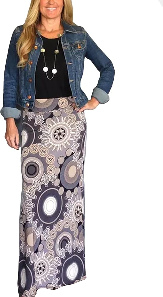 Yinggeli Women's Bohemian Print Long Maxi Skirt