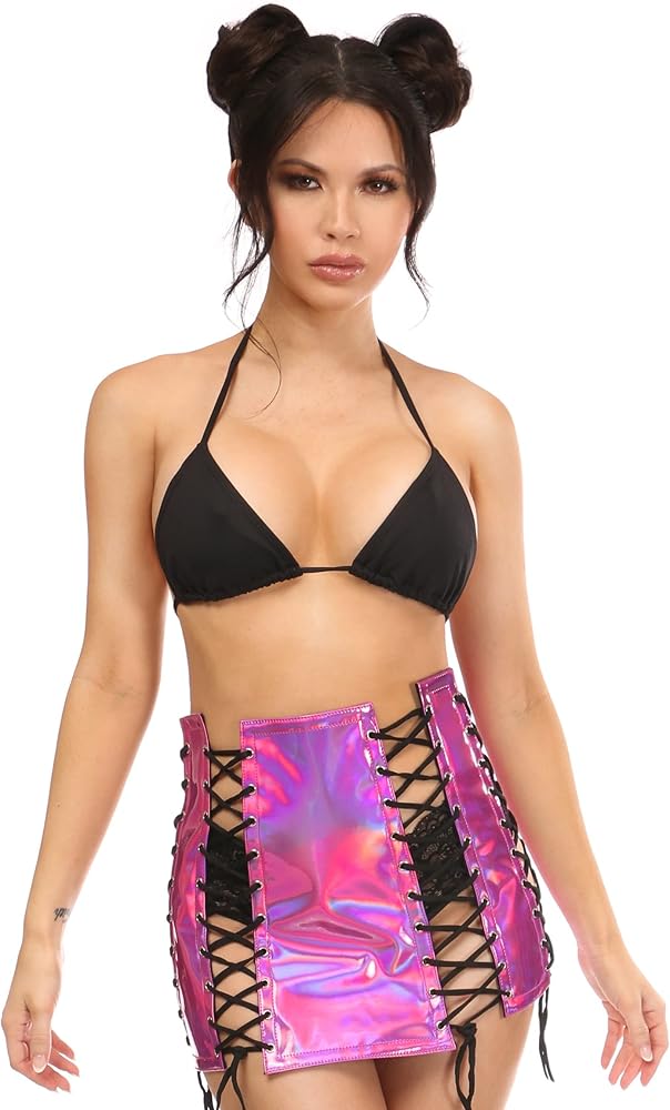 Daisy corsets Women's Fuchsia Holographic Lace-up Skirt