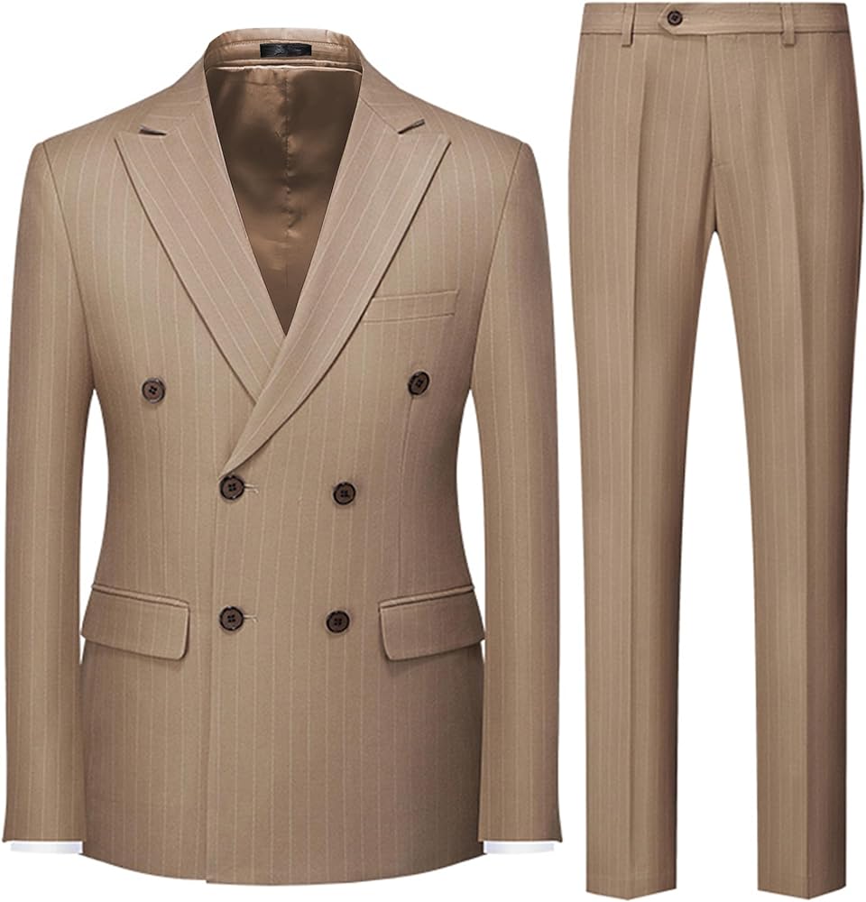 UNINUKOO Men's Suits 2 Piece Pinstripe Double Breasted Tuxedo Suit for Men Slim Fit Formal Dress Blazer Jacket Pants