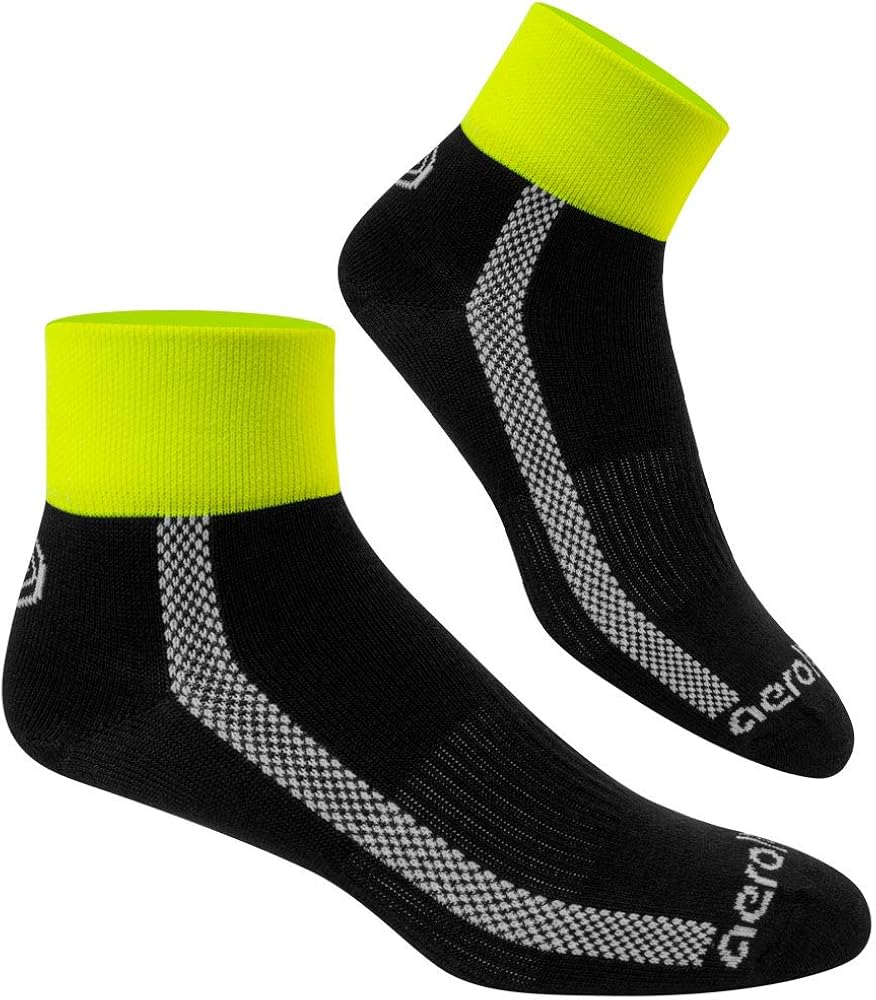 | Lightweight Wool Blend Athletic Socks | 3" Quarter Crew | Safety Yellow and Black | Made in USA