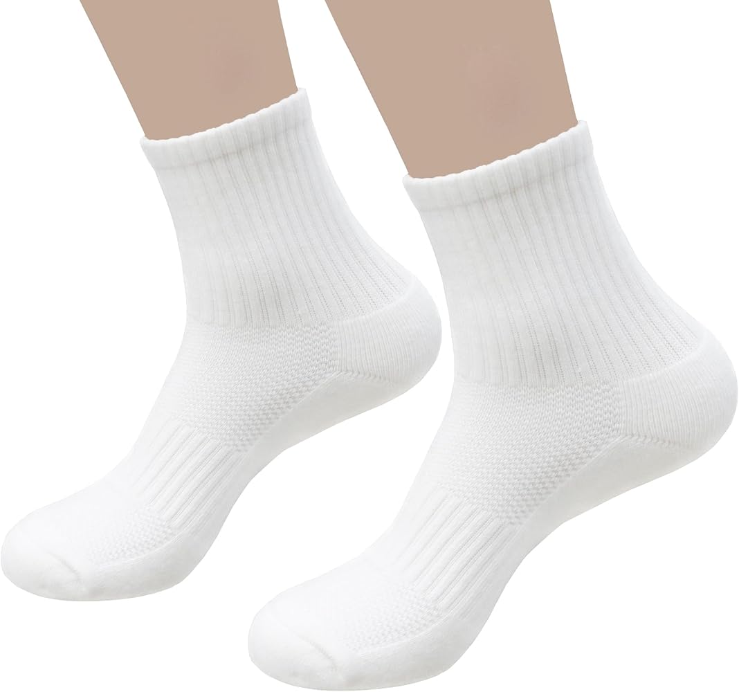Men’s Socks Athletic Ankle Socks Thick Cotton Running Socks 3 Pairs (White)
