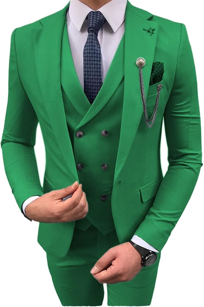3 Pieces Men's Suit Formal Lapel Slim Fit Double Breasted for Wedding Groomsmen Blazer+Vest+Pants