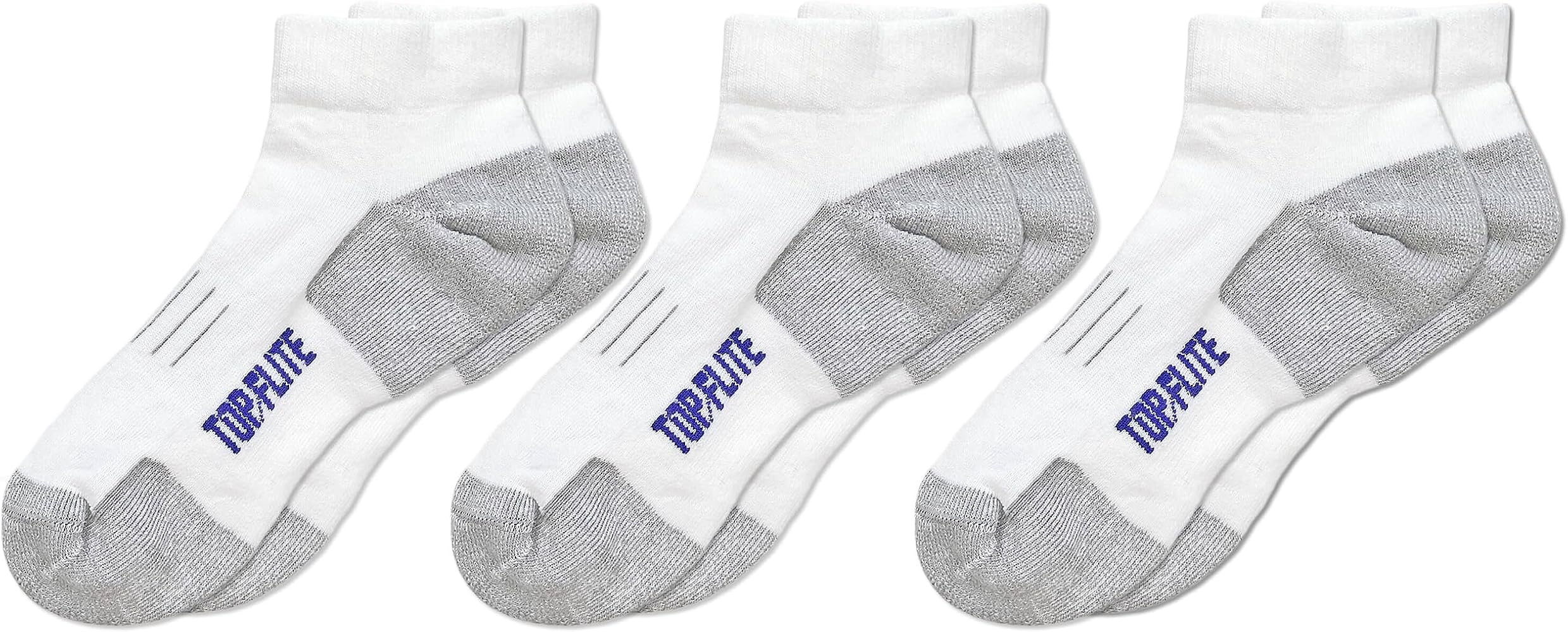 Top Flite Men's Coolmax Seamless Sport Low Cut Ankle Socks 3 Pair Pack, White/Grey, Large