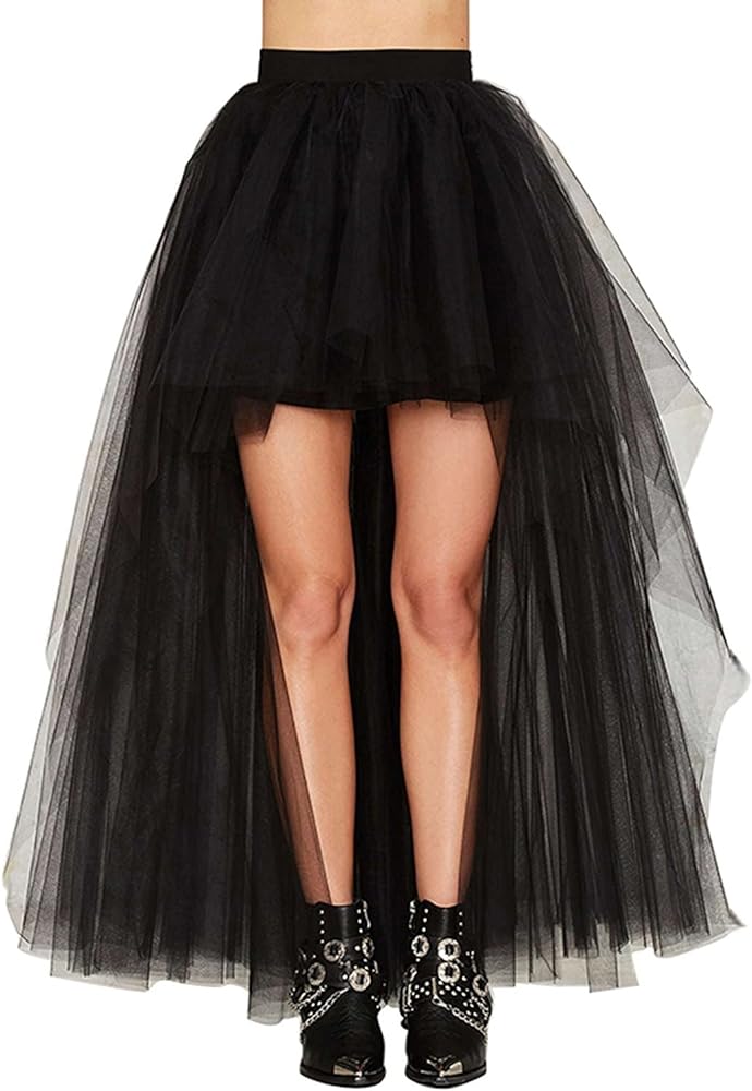 MisShow Women's Hi-Lo Long Tutu Tulle Bustle Skirt Elastic Waist Festival Party Skirt