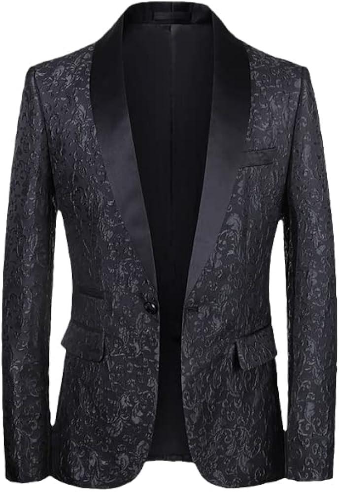 Luxury Royal Blue Floral Blazer Suit Jacket Men Shawl Laple One Button Dinner Party Prom Wedding Tuxedo Blazer