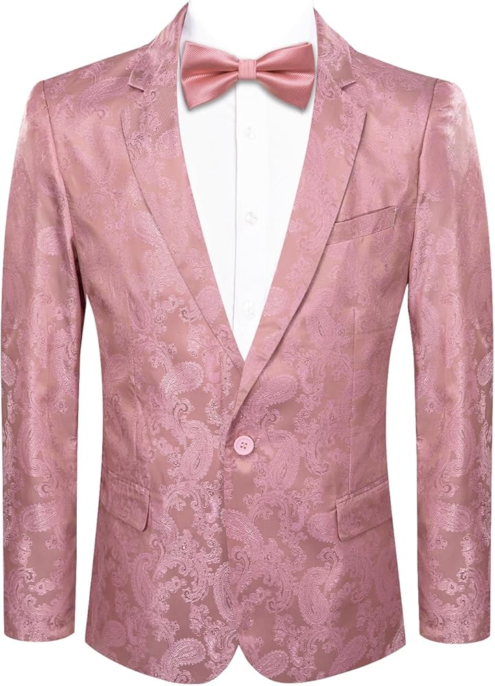 Hi-Tie Pink Mens Blazer Jacket Casual Sport Coats for Men One Button Silk Men's Suit Jackets Paisley Tuxedo Jacket Men
