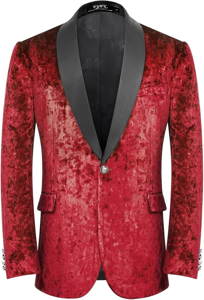 Men's Velvet Slim Fit Suit Casual Blazer for Men One Button Sports Coat Tuxedo Jacket Wedding Party Prom Festival Dress