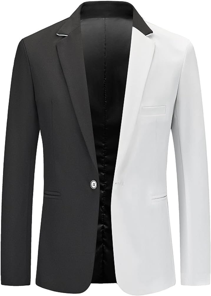 Men's Suit Jacket Classic Fit Patchwork Blazer Stretch One Button Regular Pocket Lapel Premium Knit Dinner Sport Coat