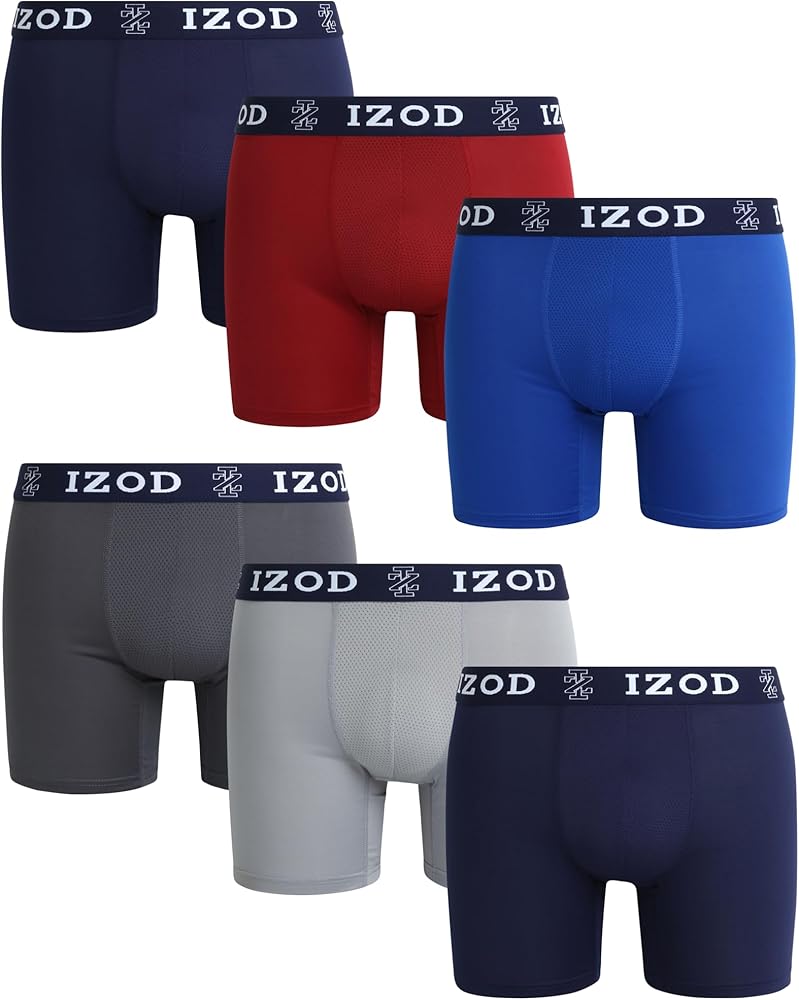 IZOD Men's Boxer Briefs - 6 Pack Ultrasoft Performance Mens Underwear Boxers - Breathable Sport Boxers for Men (S-XL)
