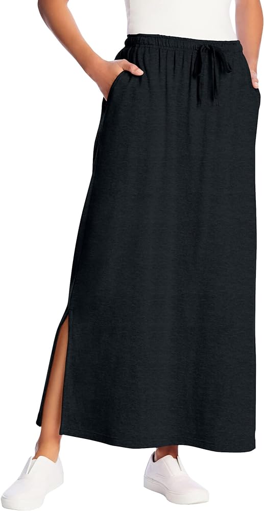 Woman Within Women's Plus Size Petite Sport Knit Side-Slit Skirt
