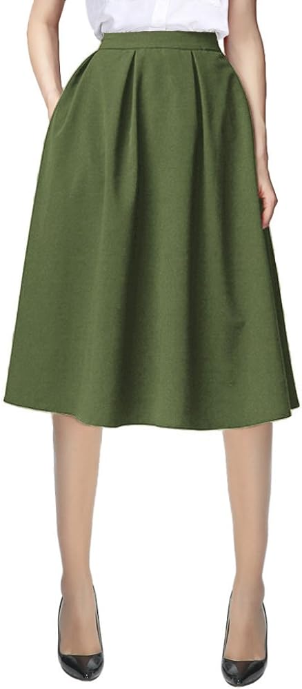 Urban CoCo Women's Modest Knee Length Casual Work Solid Pocket Elastic Midi Skirt with Pocket