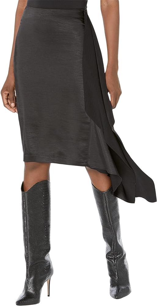 BCBGMAXAZRIA Women's Fitted Cascading Side Ruffle Midi Skirt