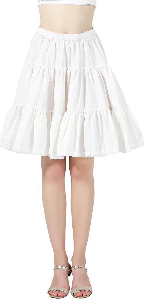 BEAUTELICATE Women 100% Cotton Skirt 3 Tiered A-Line Retro Medieval Skirt