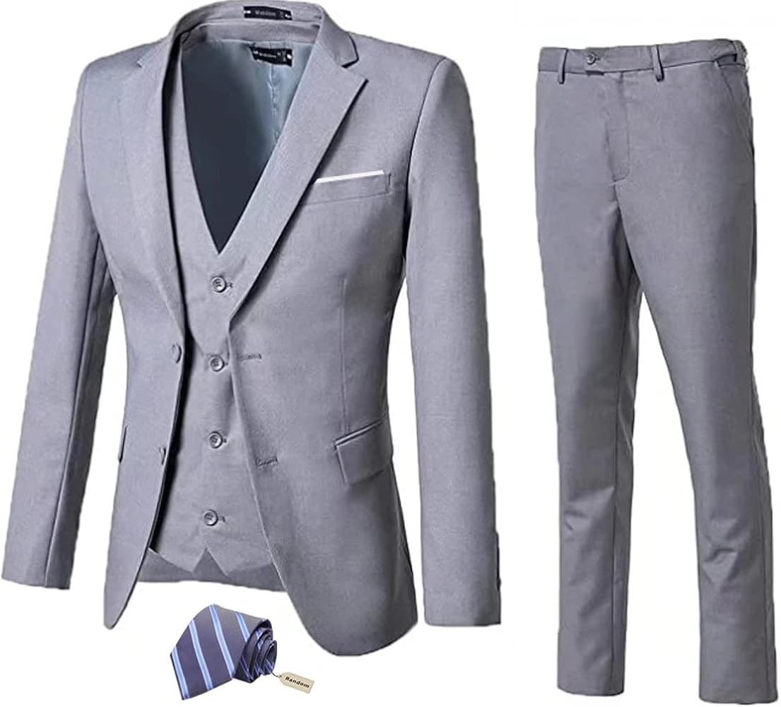 Men Suit 3 Pieces Slim Fit, 2 Button Wedding Suit Prom Suit for Men Business Suit Jacket Vest Pant and Tie