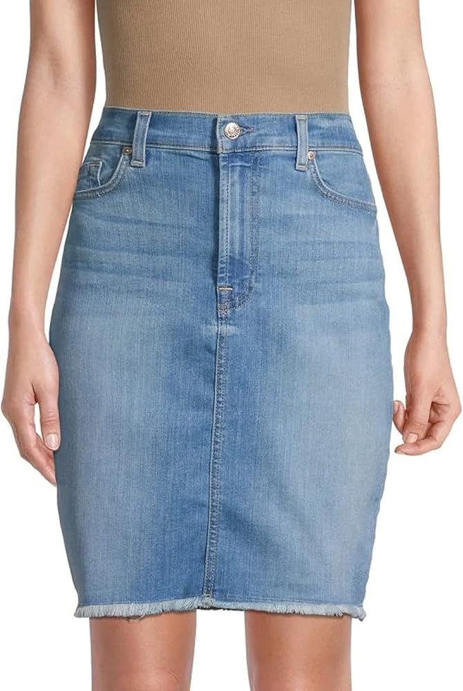7 For All Mankind Women's Pencil Frayed Hem Denim Ibiza Skirt