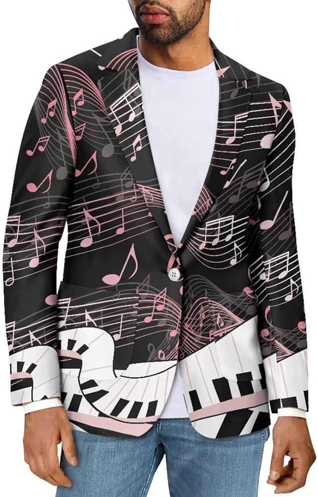 Piano Keys Music Notes Print Mens Tuxedo Jackets One Button Sports Coats Dinner Wedding Party Dress Suit Blazers Jacket