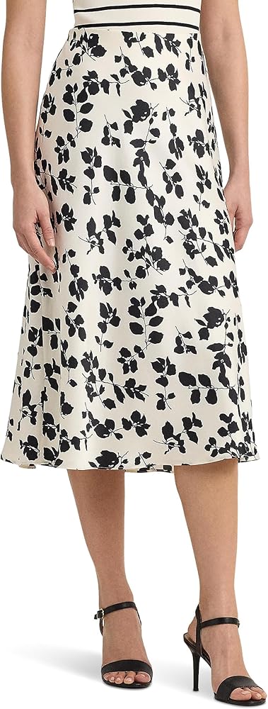 Lauren Ralph Lauren Women's Leaf-Print Satin Charmeuse Midi Skirt