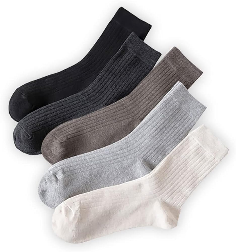 Men's Classic Casual Cotton Socks - 5 Pairs in Black, White, Dark Grey, Light Grey, Brown (CMAXISNCS15)