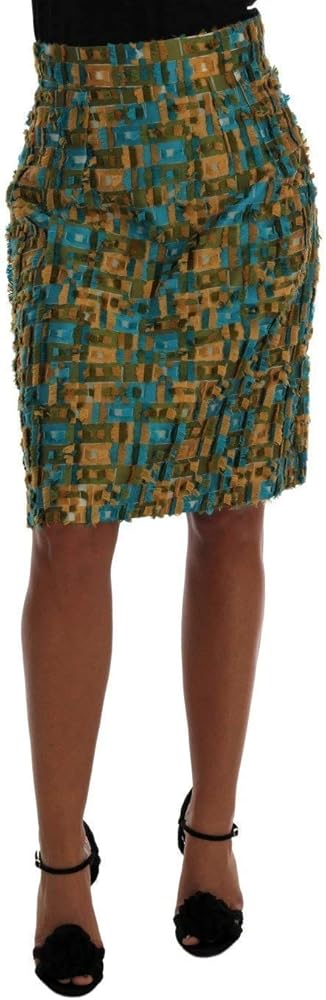 Dolce & Gabbana Multicolor Jacquard Straight Pencil Skirt Green