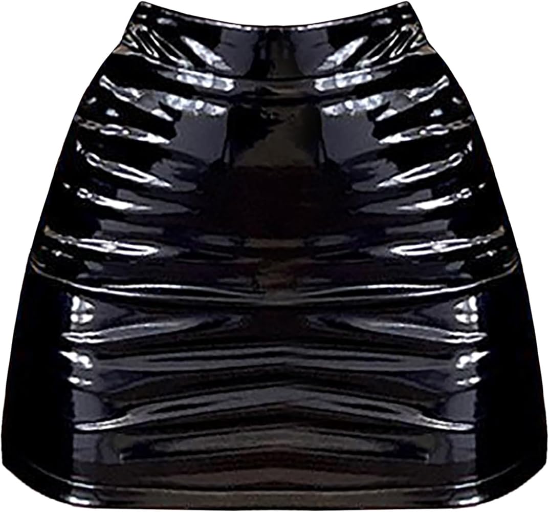 YiZYiF Women's Micro Mini Skirt Latex Skirt Slim Tight with Belt Low Waist Package Hip Skirts