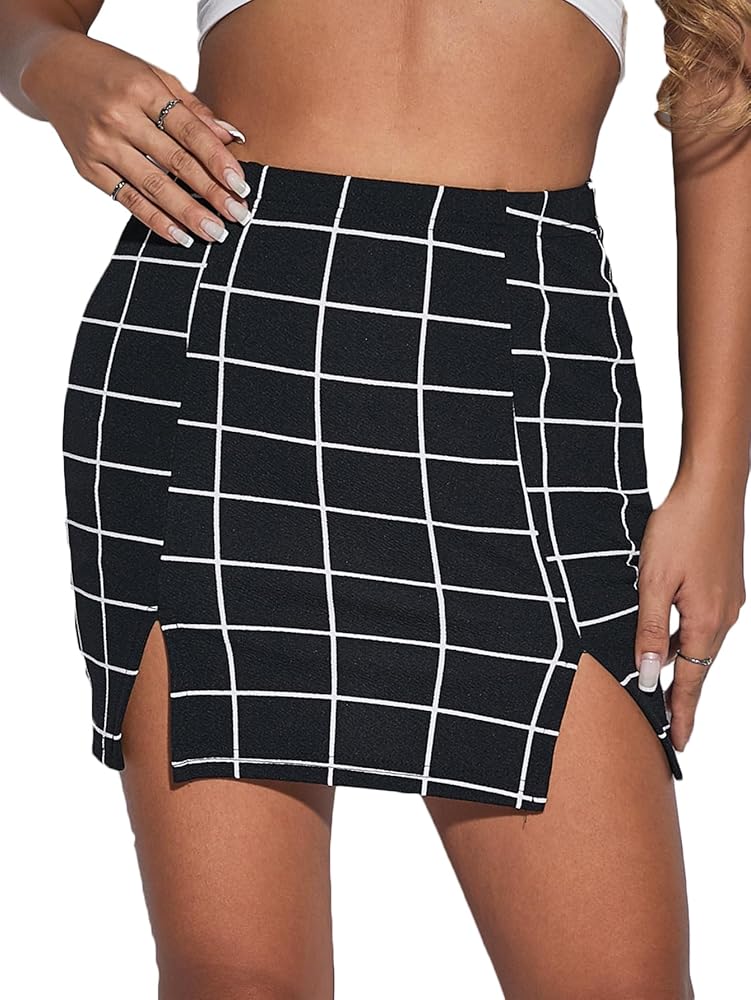 Milumia Women's Elegant High Waist Slit Hem Bodycon Short Mini Skirt