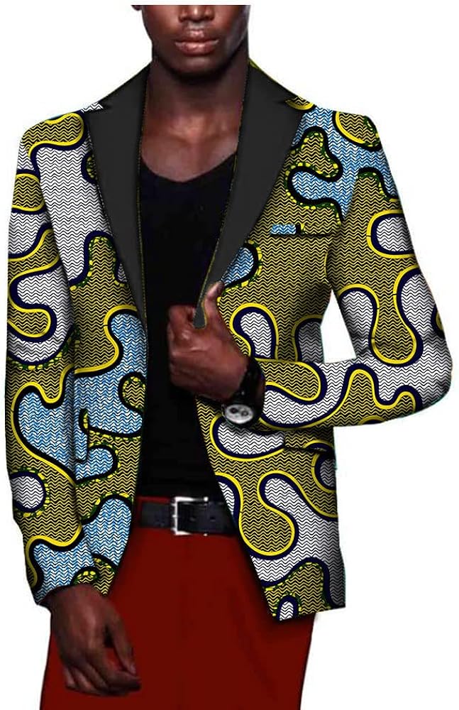 Mens Suit Blazer African Print Jacket One Button Slim Fit Floral Sports Coat Party Wedding Outfit
