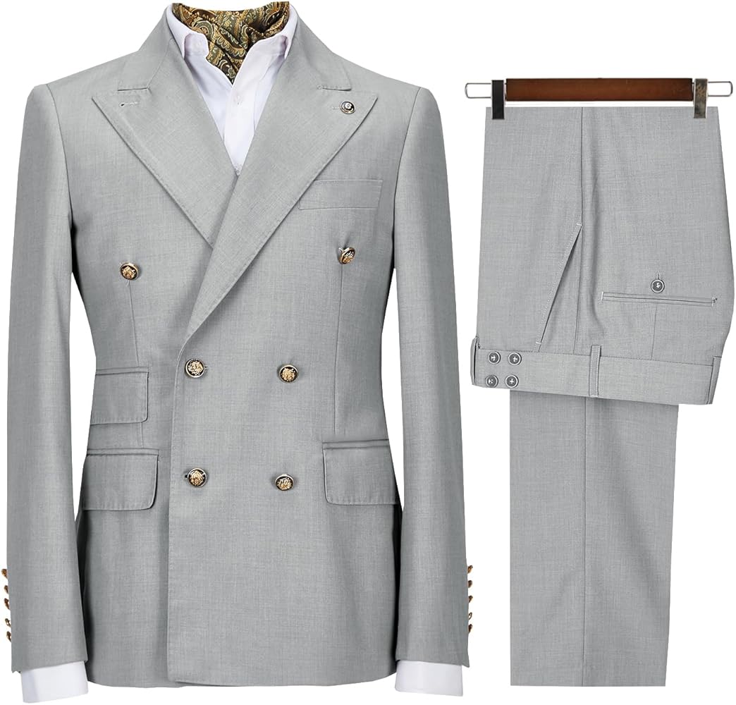 Men's Suit 2 Piece Double Breasted Dress Suits Tuxedo Jacket Blazer & Pants Business Men Suit