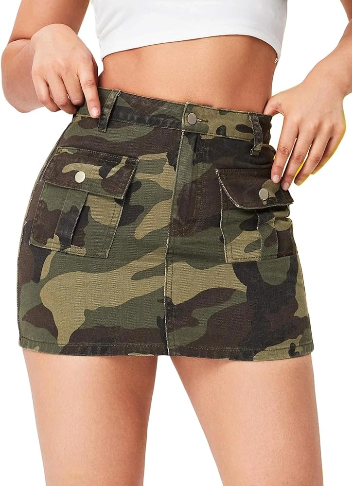 Women's Mini Cargo Denim Skirt Low Waist Bodycon Jean Skirt with Pockets
