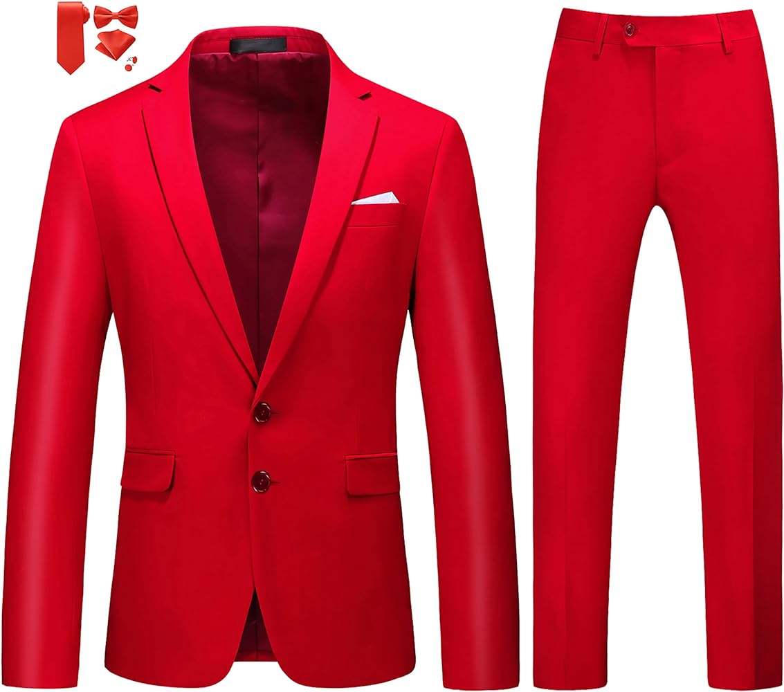 MOGU Mens Slim Fit Suit 2 Piece Tuxedo for Prom Business Wedding Dance (Suit Jacket + Pants)