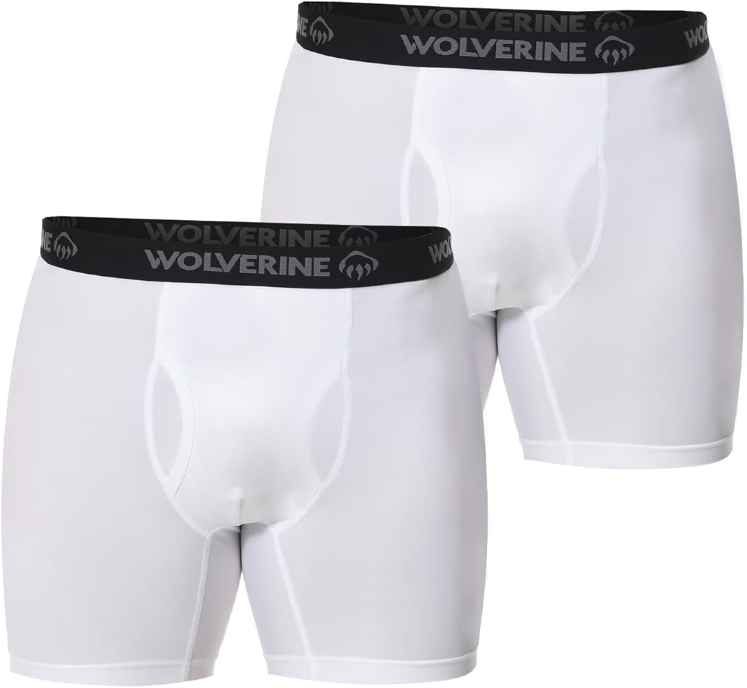 WOLVERINE Men's Underwear Boxer Briefs Breathable Moisture-Wicking with Fly Underwear for Men, 2-Pack White
