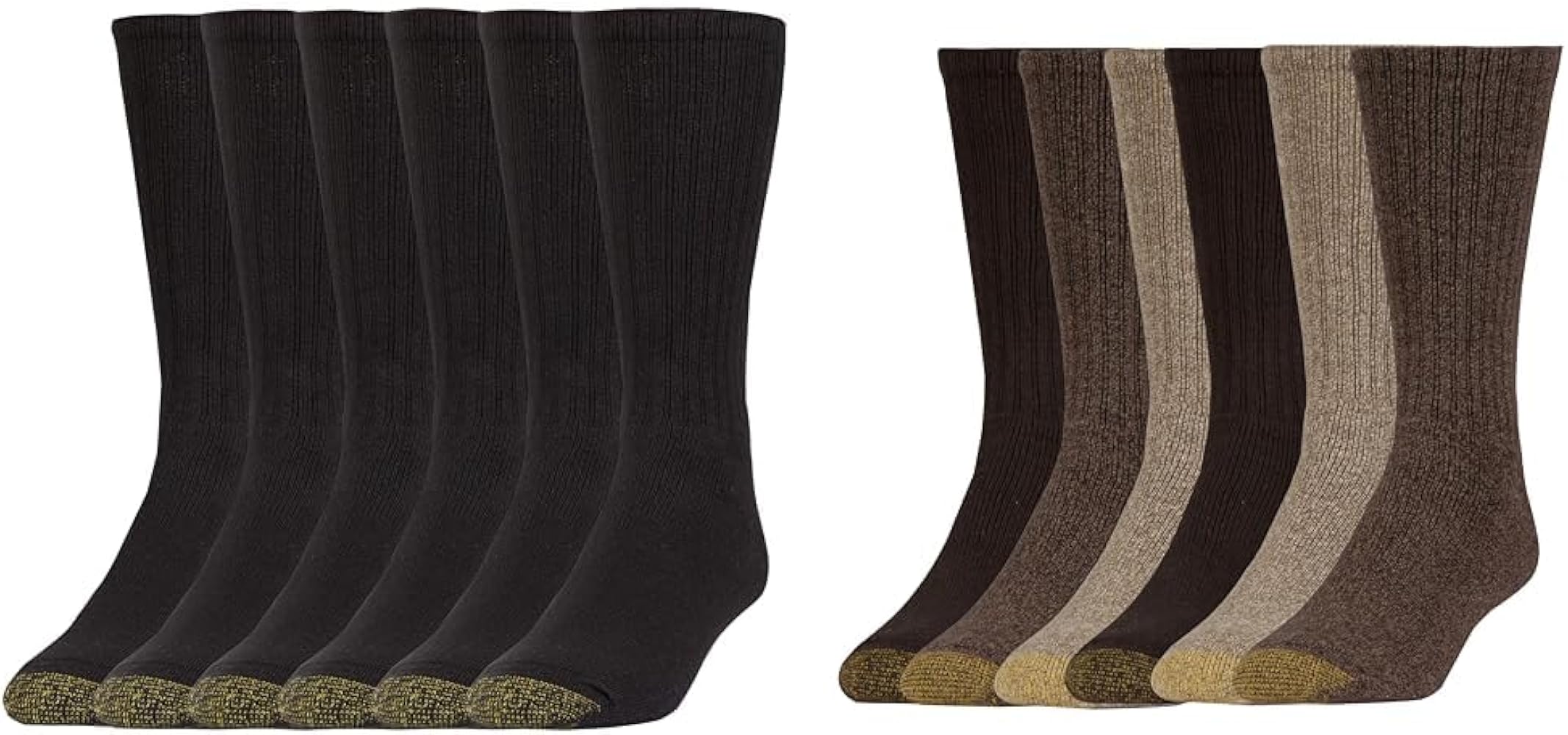 GOLDTOE Men's Harrington Crew Socks, Multi-color - X-Large Black (6-pairs)/Taupe Marl/Khaki (6-pairs)