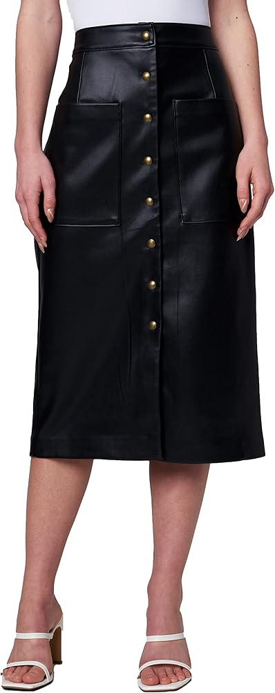 [BLANKNYC] Womens Snap Front Midi Vegan Leather Skirt