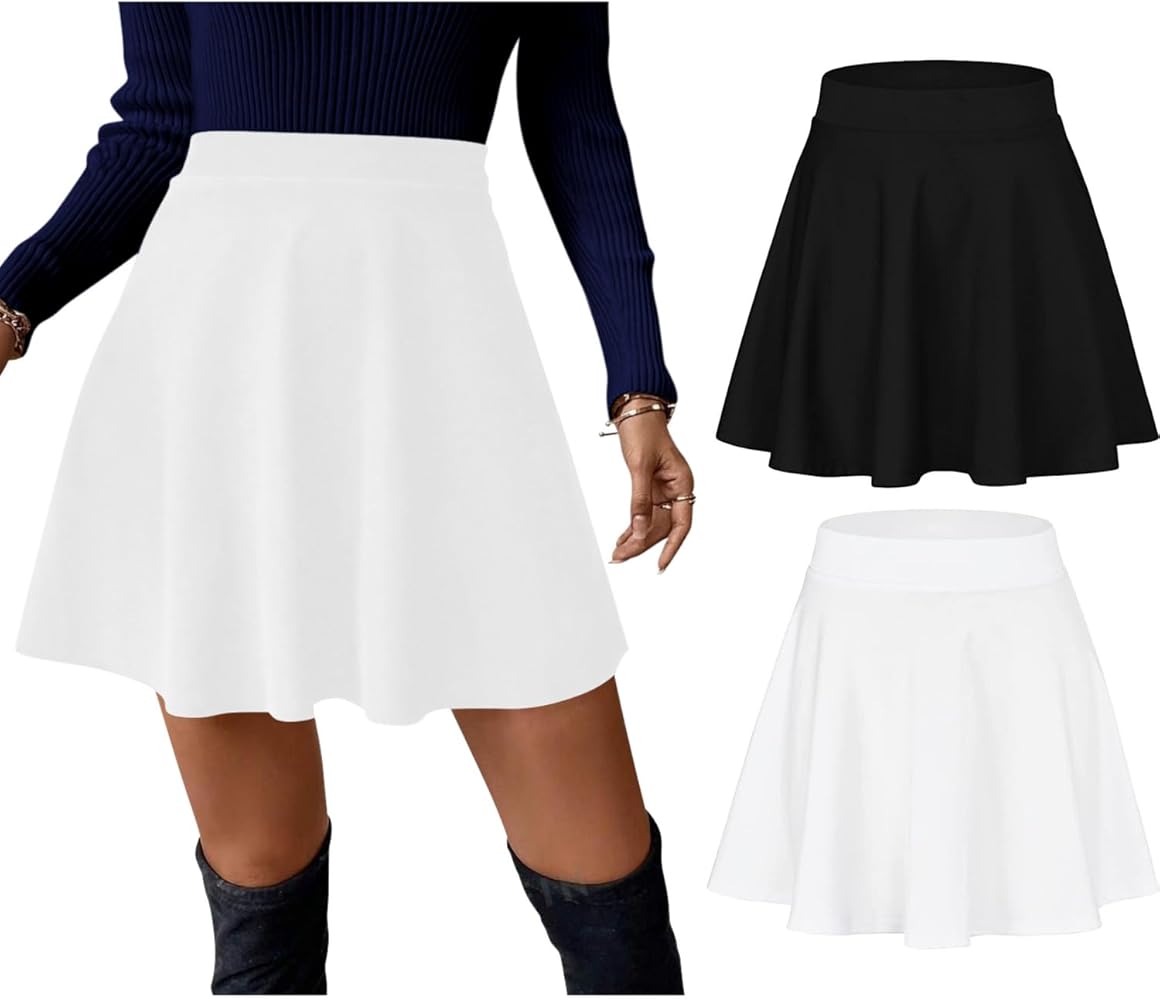Sweet Hearts Women’s 2-Pack Basic Skater Skirt- Versatile Stretchy Mini Flared Skirt Made in USA