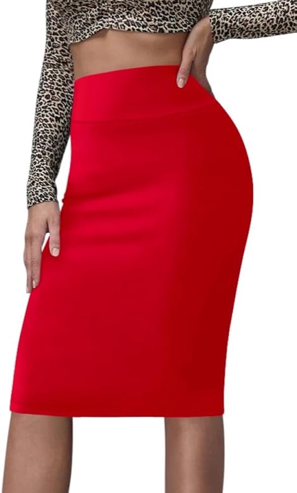 Sweet Hearts Pencil Skirt for Women - XS-XL - Below Knee Office Midi Bodycon Stretch Basic Skirt Made in USA