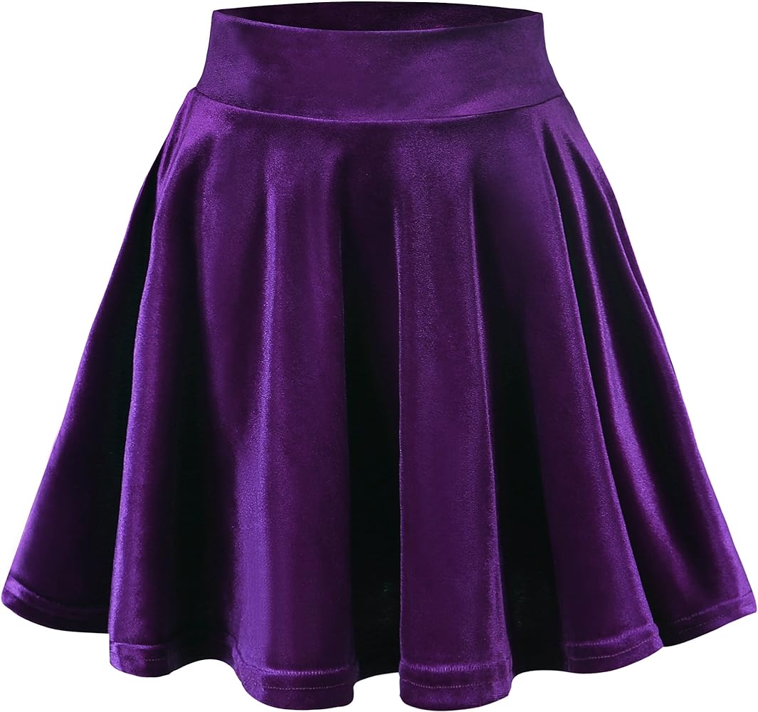 EXCHIC Women's Velvet Basic Versatile Stretchy Flared High Waist Mini Skater Skirt
