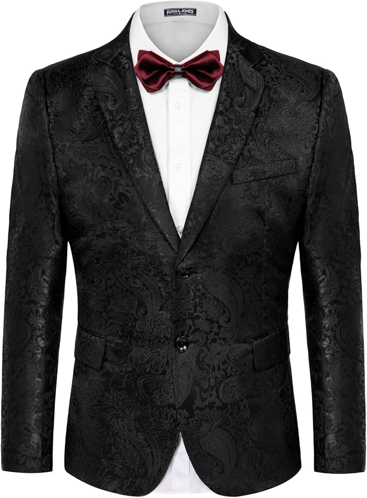 PJ PAUL JONES Mens Blazer Fashion Tuxedo Suit Jacket for Party Banquet Dinner Wedding
