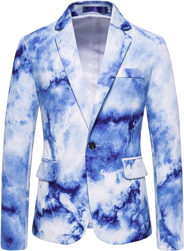 Men's Splash Ink Print Suit Jacket Slim Fit One Button Blazer Bussiness Casual Wedding Party Sport Coats 2022