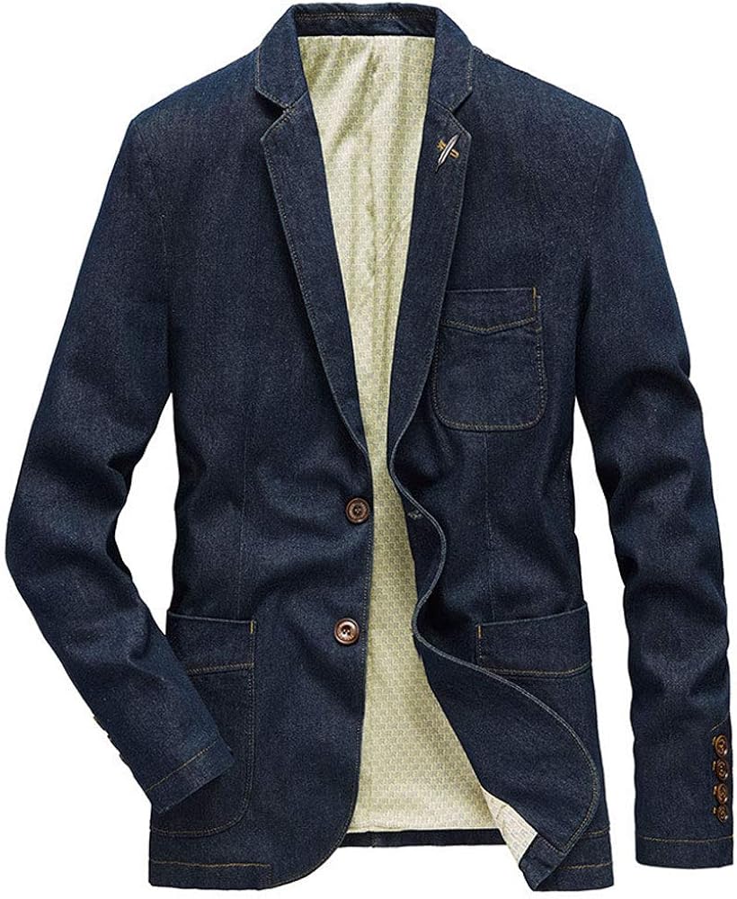 ebossy Men's Casual Slim Denim Blazer Two Button Business Suit Jacket Sport Coat