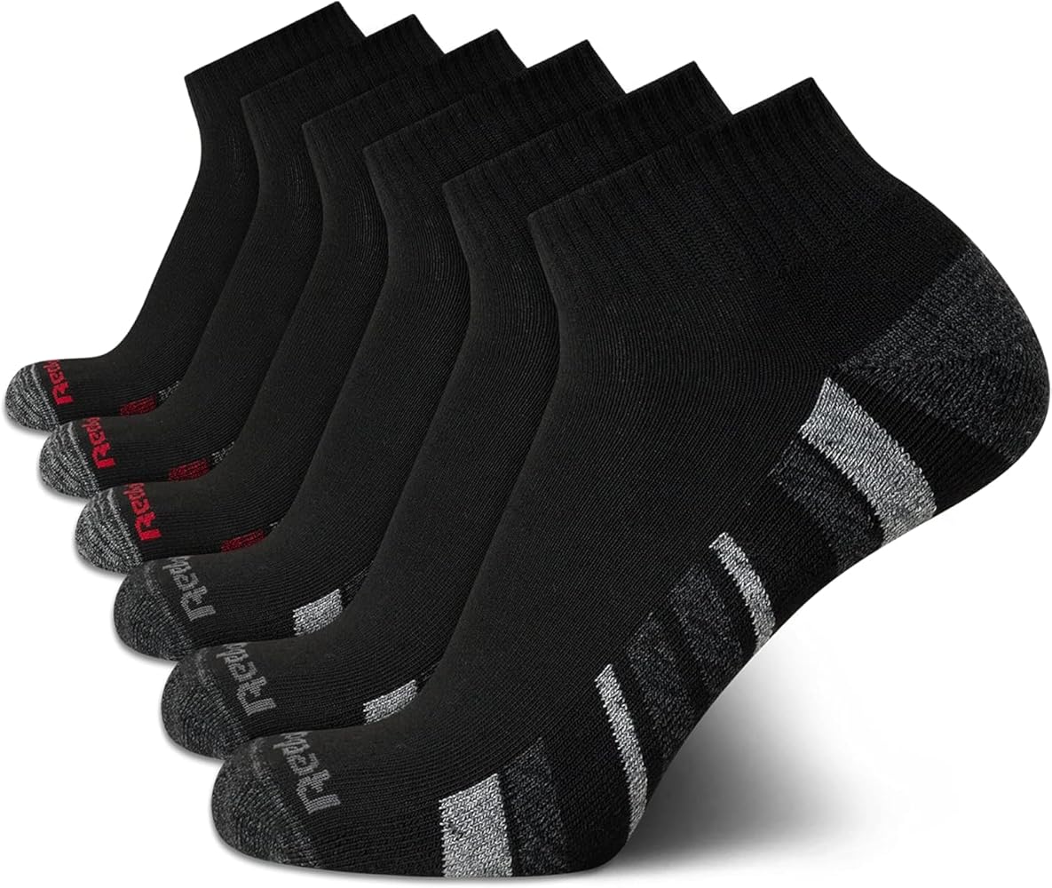 Reebok Men’s Athletic Socks – Cushion Quarter Cut Ankle Socks (6 Pack)
