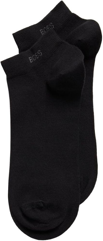 BOSS HUGO Men's 2-Pack solid cotton ankle sock Sockshosiery, black, 7-13